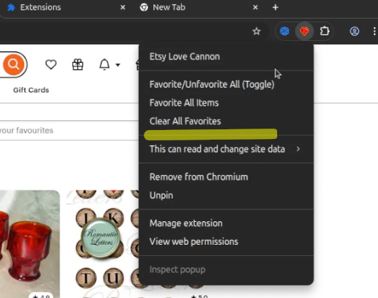 Right-click to clear favorites